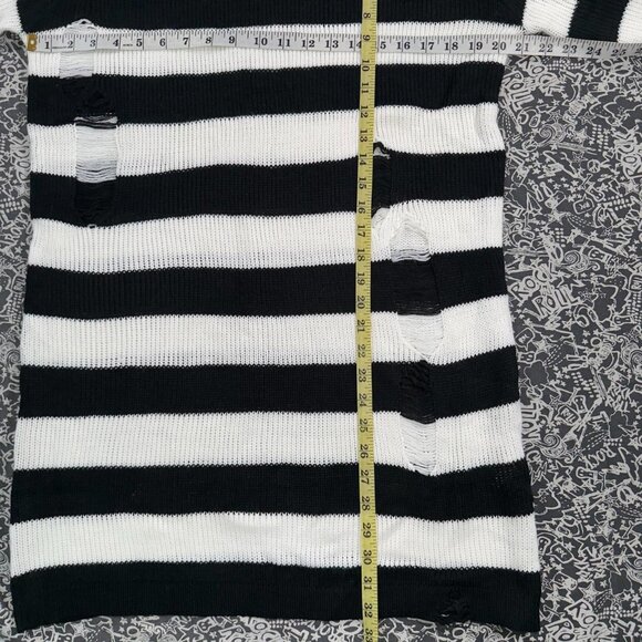 Grunge Distressed Striped Sweater Dress Black White Knit Y2K Punk Alt Oversized - Picture 3 of 5